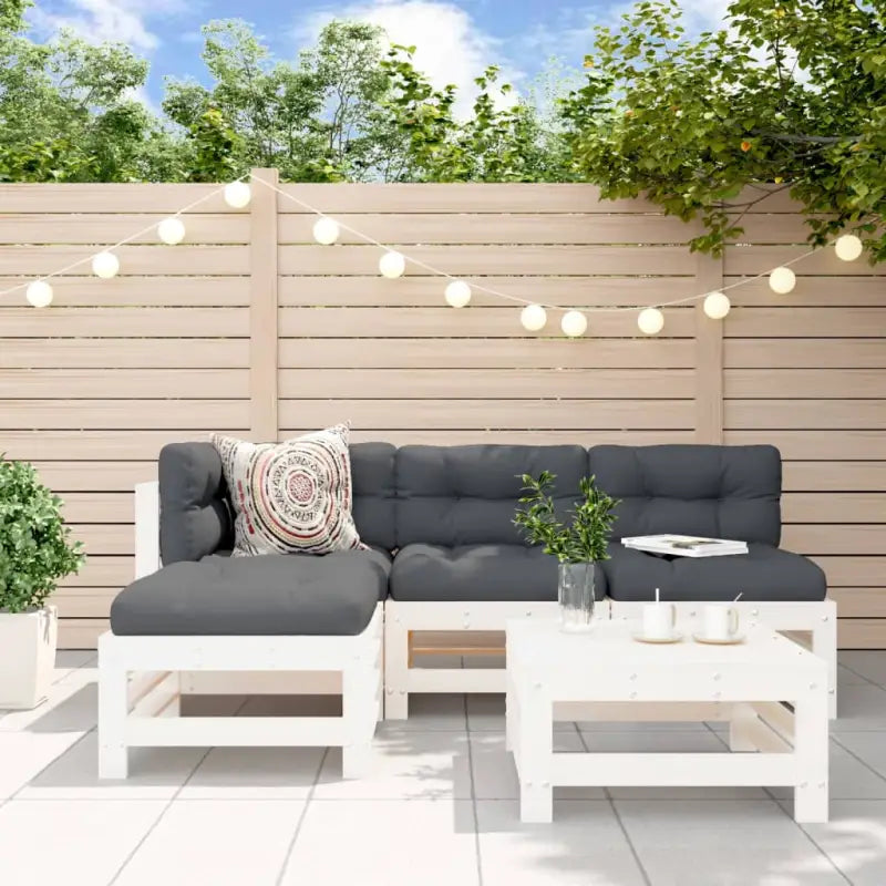 Houten loungeset van massief grenenhout met voetenbank en salontafel - Wit grenenhout - Tuinsets