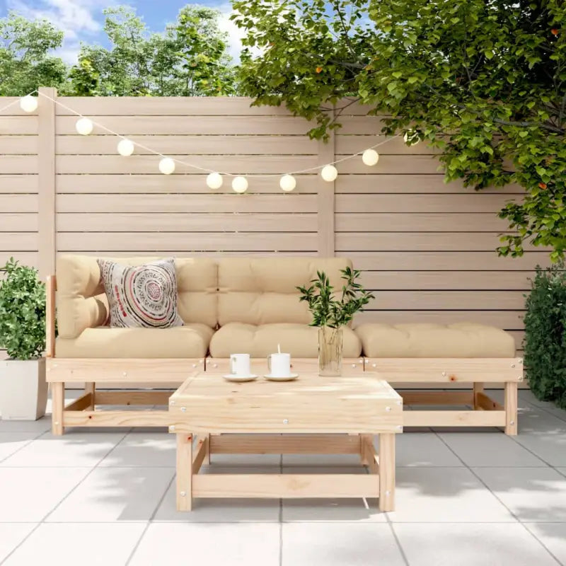Houten loungeset van massief grenenhout met voetenbank en salontafel - Natuurlijk grenenhout - Tuinsets
