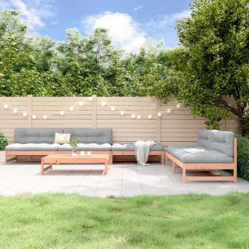 Houten loungeset van massief grenenhout met voetenbank en salontafel - Natuurlijk douglashout - Tuinsets