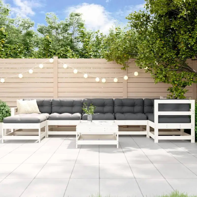 Houten loungeset van massief grenenhout met voetenbank en salontafel - Wit grenenhout - Tuinsets