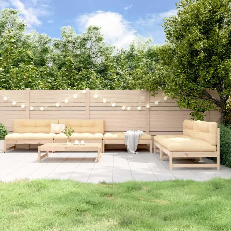 Houten loungeset van massief grenenhout met voetenbank en salontafel - Natuurlijk grenenhout - Tuinsets
