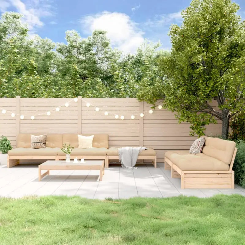 Houten loungeset van massief grenenhout met voetenbank en salontafel - Natuurlijk grenenhout - Tuinsets