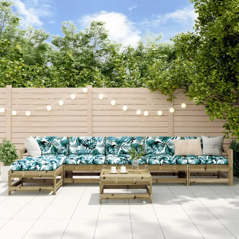 Houten loungeset van massief Grenenhout met voetenbank en salontafel - Naturel geïmpregneerd - Tuinsets