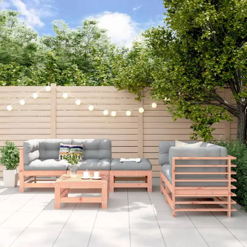 Houten loungeset van massief grenenhout met voetenbank en salontafel - Natuurlijk douglashout - Tuinsets