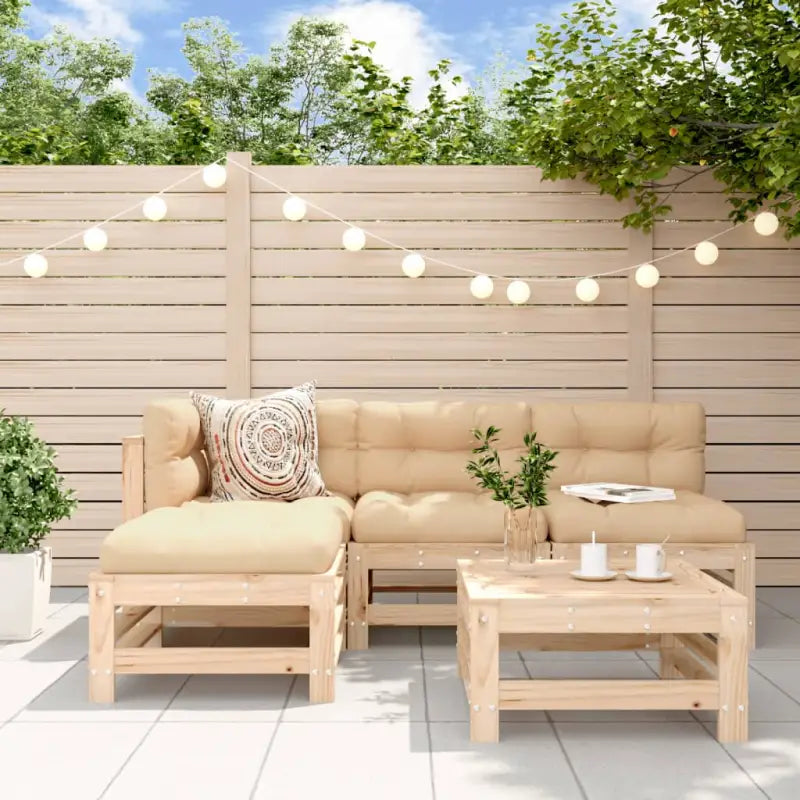 Houten loungeset van massief grenenhout met voetenbank en salontafel - Natuurlijk grenenhout - Tuinsets