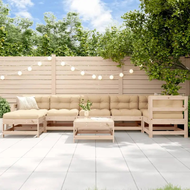 Houten loungeset van massief grenenhout met voetenbank en salontafel - Natuurlijk grenenhout - Tuinsets