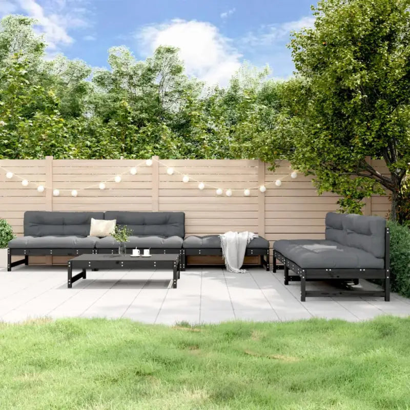 Houten loungeset van massief grenenhout met voetenbank en salontafel - Zwart - Tuinsets