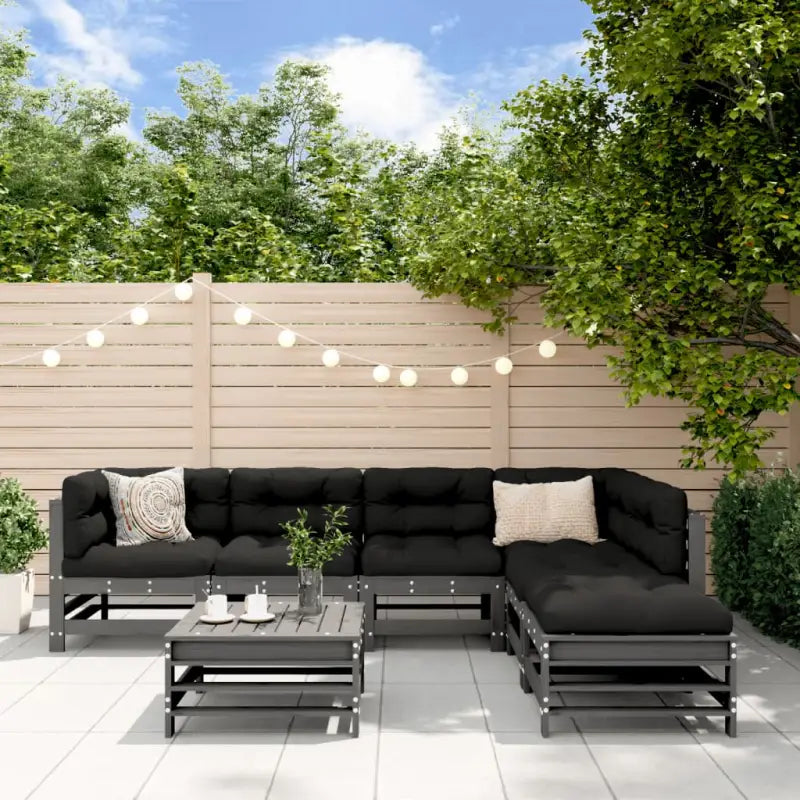 Houten loungeset van massief grenenhout met voetenbank en salontafel - Grijs grenenhout - Tuinsets