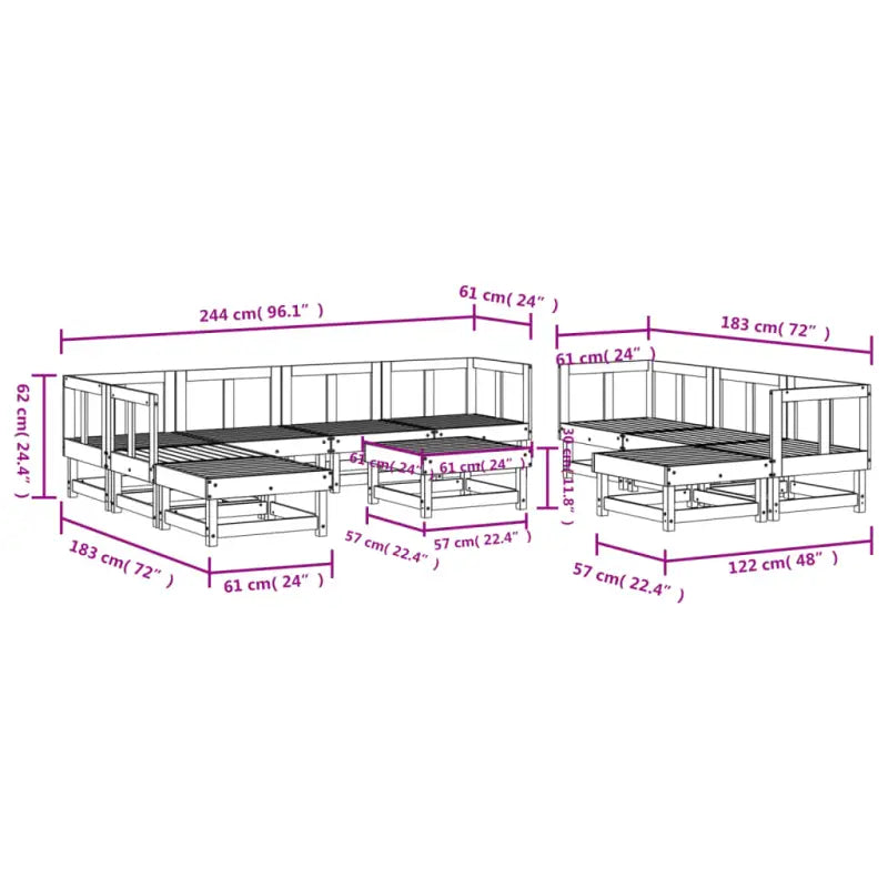 Houten loungeset van massief grenenhout voor in de tuin - Tuinsets