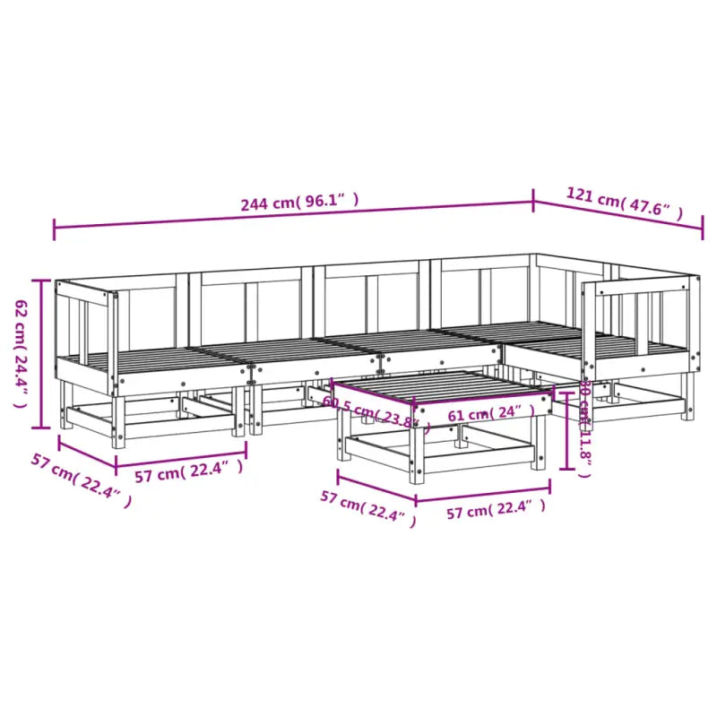 Houten loungeset van massief grenenhout voor tuin en terras - Tuinsets