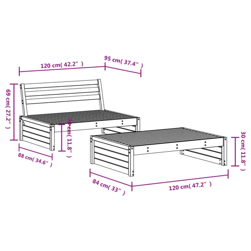 Houten loungeset van massief grenenhout voor tuin of terras - Tuinsets