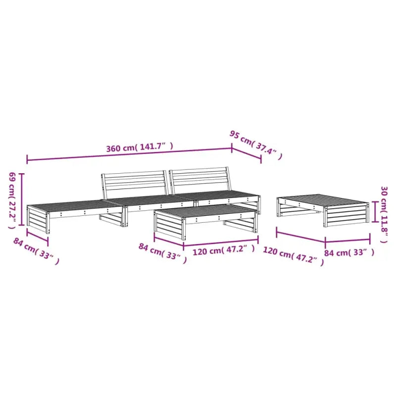 Houten loungeset van massief grenenhout voor tuin of terras - Tuinsets