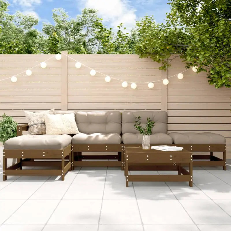 Houten Loungeset voor Tuin Terras en Patio met Knusse Kussens - Honingbruin grenenhout - Tuinsets