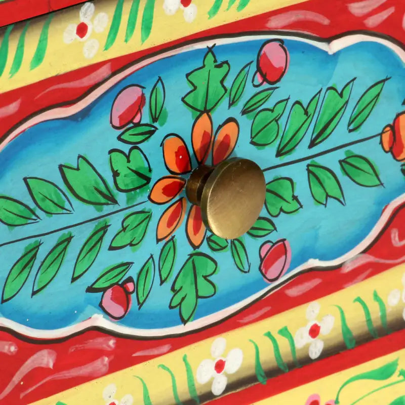 Houten nachtkastje met decoratieve details in massief mangohout - Nachtkastjes