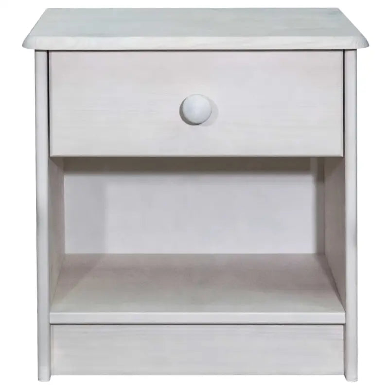 Houten nachtkastje van massief grenenhout met ronde houten knop - Wit / 1 - Nachtkastjes