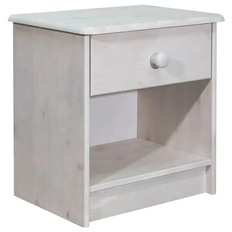 Houten nachtkastje van massief grenenhout met ronde houten knop - Wit / 1 - Nachtkastjes