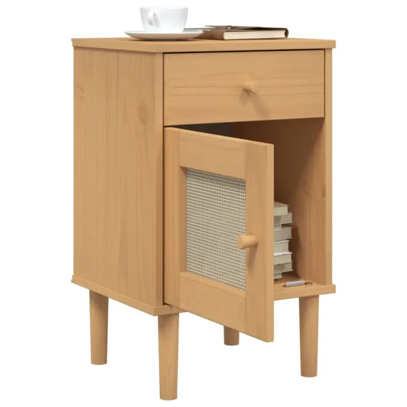 Houten nachtkastje van massief grenenhout met strak design - Nachtkastjes
