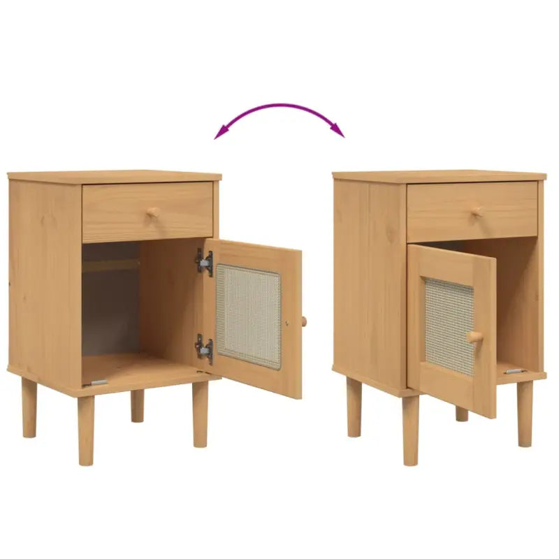 Houten nachtkastje van massief grenenhout met strak design - Nachtkastjes