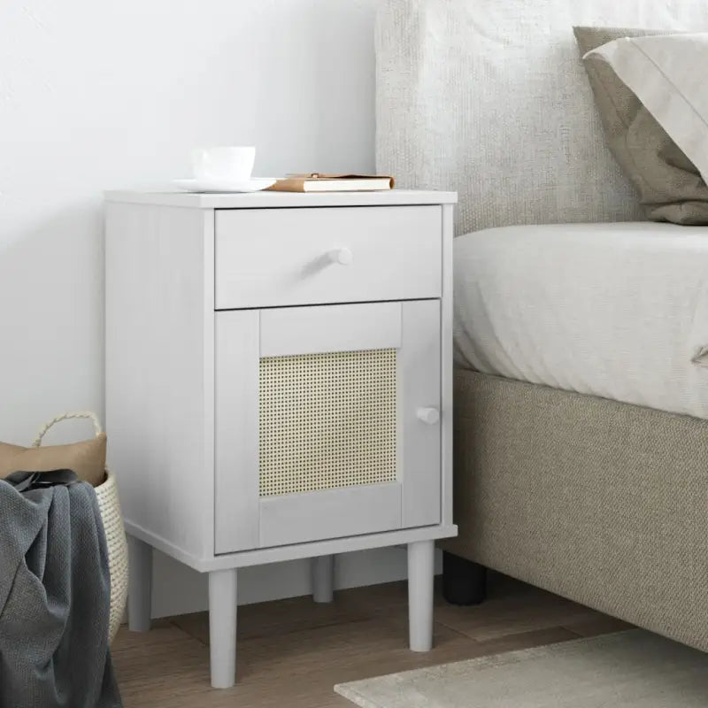 Houten nachtkastje van massief grenenhout met strak design - Wit / 1 - Nachtkastjes