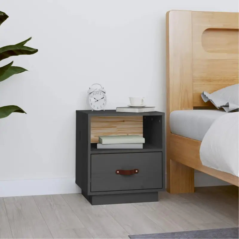 Houten nachtkastje van massief grenenhout voor decoratieve spullen - Grijs / 1 - Nachtkastjes