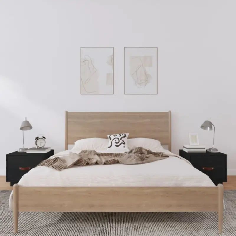 Houten nachtkastjes van massief grenenhout voor een elegant interieur - Zwart / 2 - Nachtkastjes