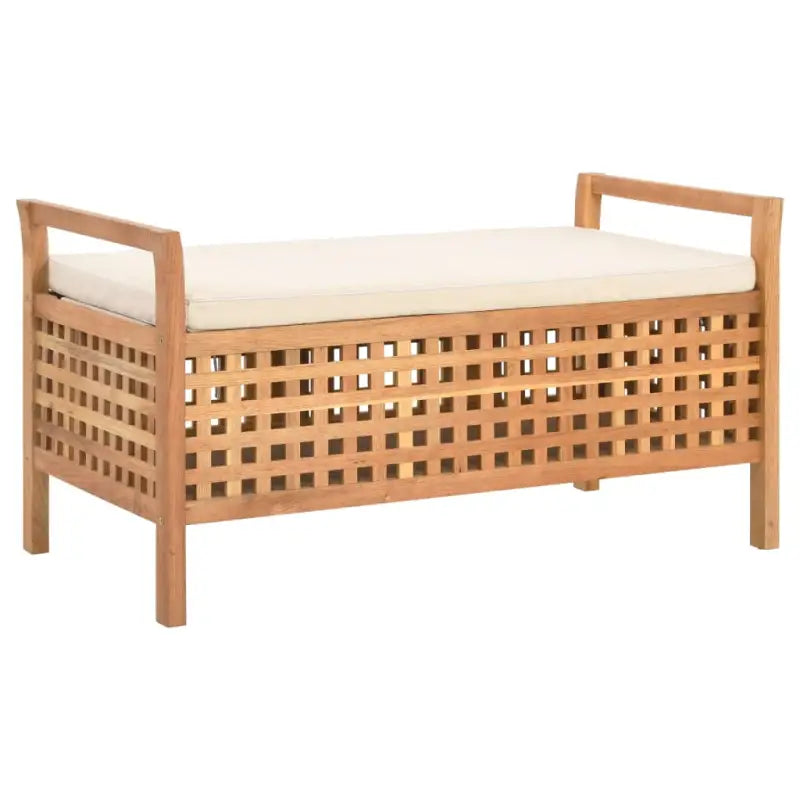 Houten opbergbank met kussen van massief walnotenhout voor hal en slaapkamer - 93 x 49 x 49 cm - Opberg- & halbankjes