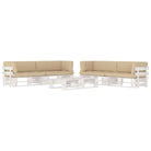 Houten Pallet Loungeset voor Gezelligheid en Ontspanning - Beige / 4x hoek + 2x Tafel / Wit - Tuinsets