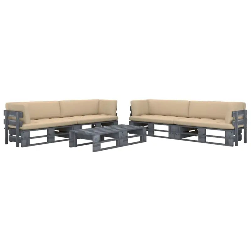Houten Pallet Loungeset voor Gezelligheid en Ontspanning - Beige / 4x hoek + 2x Tafel / Grijs - Tuinsets