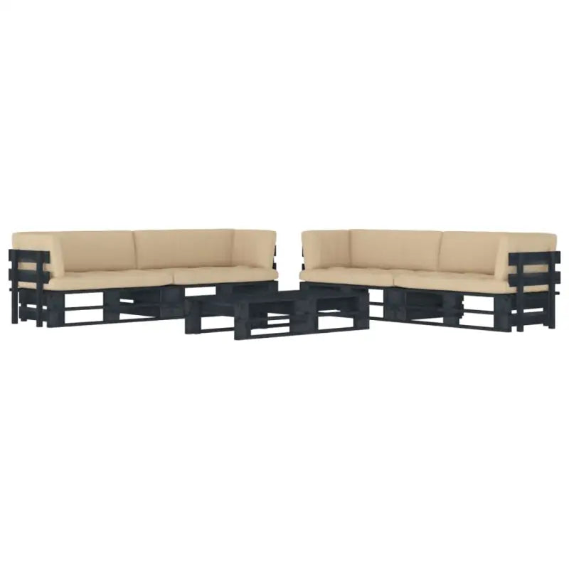 Houten Pallet Loungeset voor Gezelligheid en Ontspanning - Beige / 4x hoek + 2x Tafel / Zwart - Tuinsets