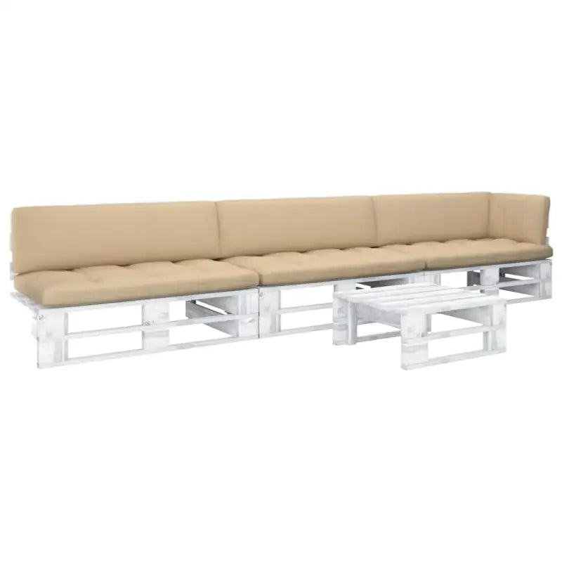 Houten Pallet Loungeset voor Gezelligheid en Ontspanning - Beige / hoek + 2x midden + Tafel / Wit - Tuinsets
