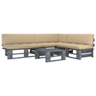 Houten Pallet Loungeset voor Gezelligheid en Ontspanning - Beige / hoek + 2x midden + Tafel / Grijs - Tuinsets