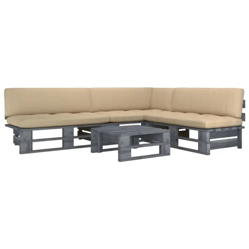 Houten Pallet Loungeset voor Gezelligheid en Ontspanning - Beige / hoek + 2x midden + Tafel / Grijs - Tuinsets