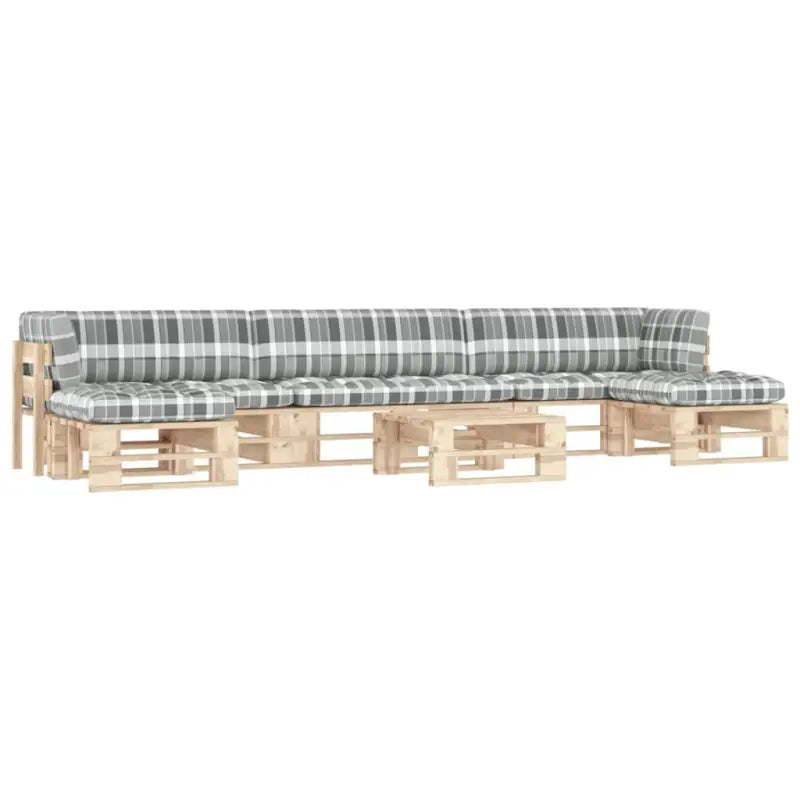 Houten Pallet Loungeset voor Gezelligheid en Ontspanning - Grijs ruitpatroon / 2x hoek + midden + 2x voetensteun