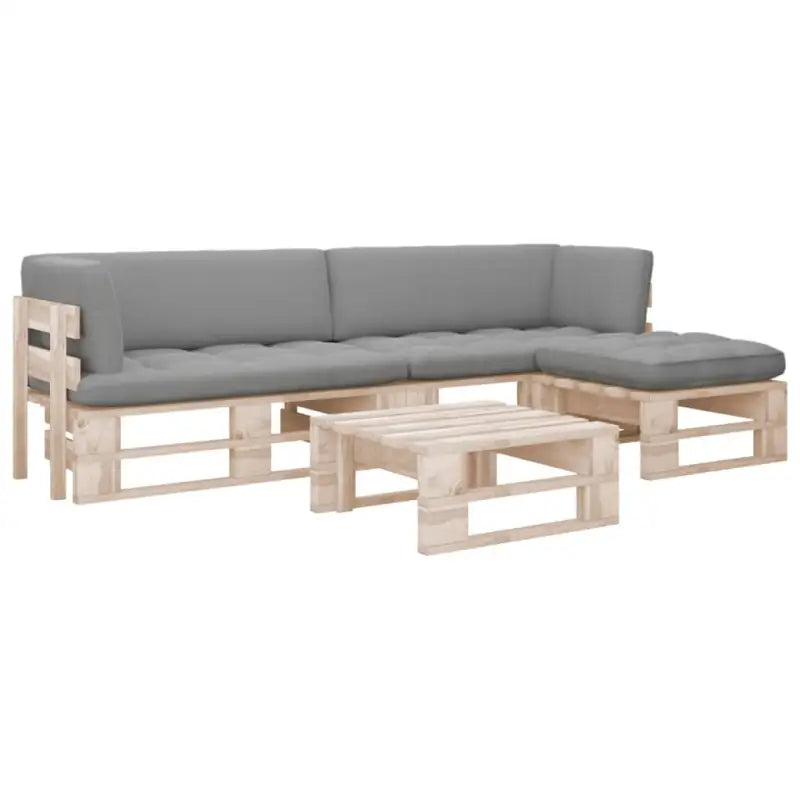 Houten Pallet Loungeset voor Gezelligheid en Ontspanning - Grijs / 2x hoek + voetensteun + Tafel / Bruin - Tuinsets