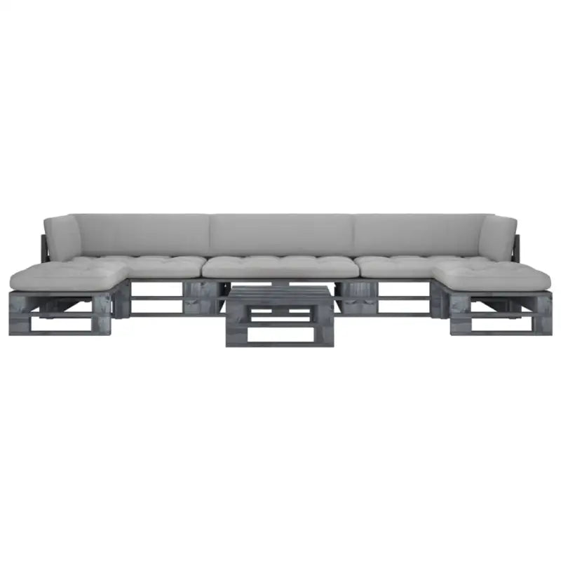 Houten Pallet Loungeset voor Gezelligheid en Ontspanning - Grijs / 2x hoek + midden + 2x voetensteun + Tafel / 1
