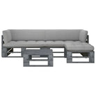 Houten Pallet Loungeset voor Gezelligheid en Ontspanning - Grijs / 2x hoek + voetensteun + Tafel / 1 - Tuinsets