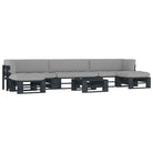 Houten Pallet Loungeset voor Gezelligheid en Ontspanning - Grijs / 2x hoek + midden + 2x voetensteun + Tafel / Zwart