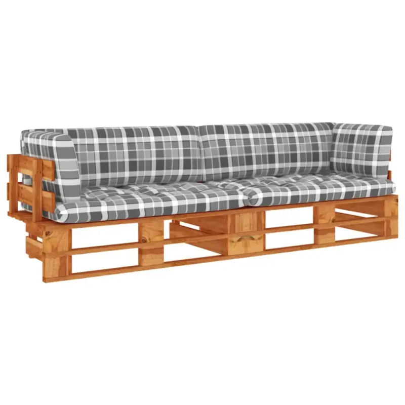 Houten Pallet Loungeset voor Gezelligheid en Ontspanning - Grijs ruitpatroon / Tweezitsbank / Honingbruin - Tuinsets