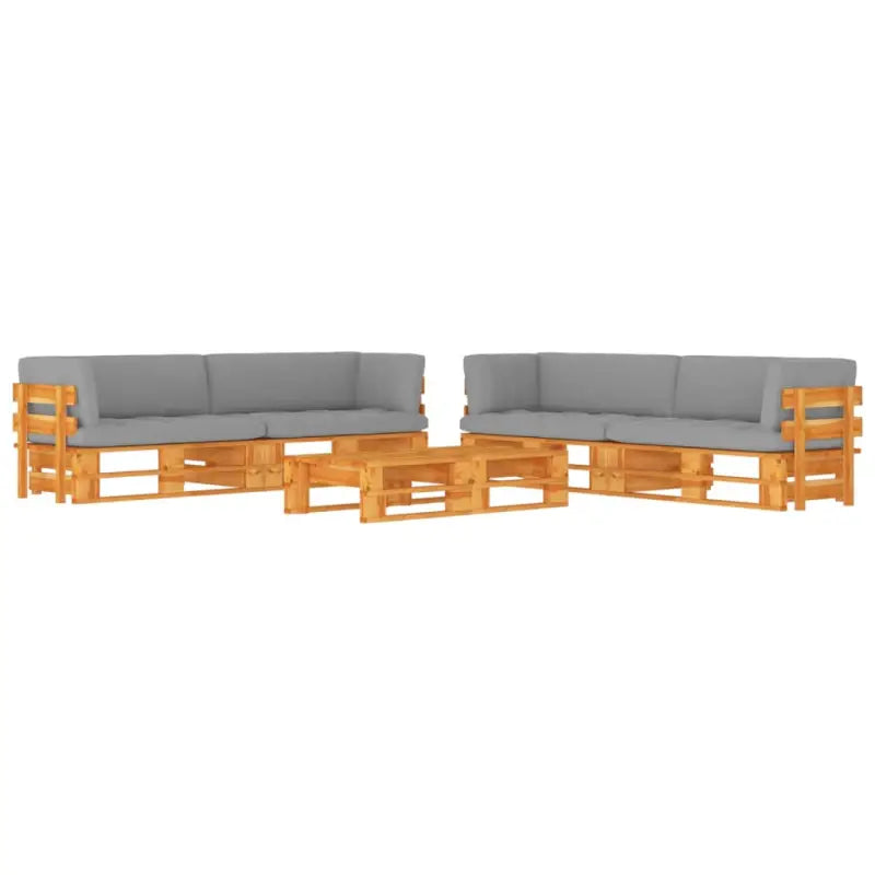 Houten Pallet Loungeset voor Gezelligheid en Ontspanning - Grijs / 4x hoek + 2x Tafel / Honingbruin - Tuinsets