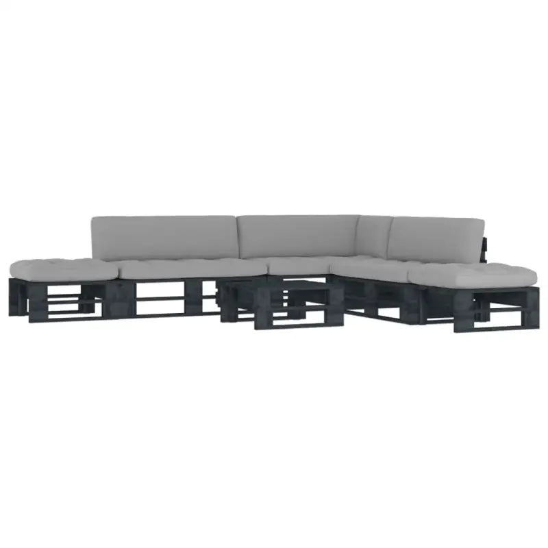 Houten Pallet Loungeset voor Gezelligheid en Ontspanning - Grijs / hoek + 2x midden + 2x voetensteun + Tafel / Zwart