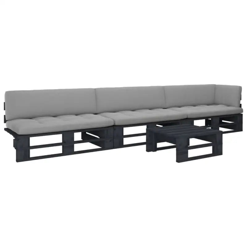 Houten Pallet Loungeset voor Gezelligheid en Ontspanning - Grijs / hoek + 2x midden + Tafel / Zwart - Tuinsets
