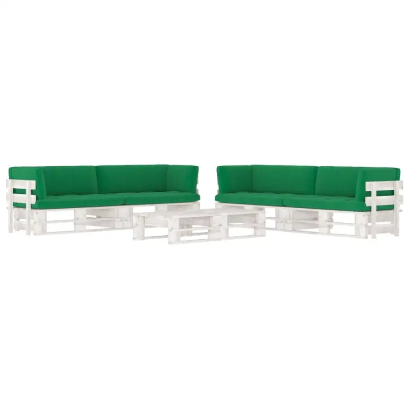 Houten Pallet Loungeset voor Gezelligheid en Ontspanning - Groen / 4x hoek + 2x Tafel / Wit - Tuinsets