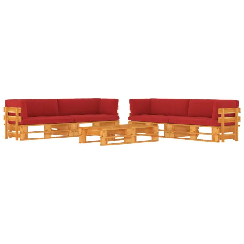 Houten Pallet Loungeset voor Gezelligheid en Ontspanning - Rood / 4x hoek + 2x Tafel / Honingbruin - Tuinsets