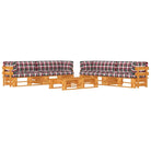 Houten Pallet Loungeset voor Gezelligheid en Ontspanning - Rood ruitpatroon / 4x hoek + 2x Tafel / Honingbruin