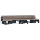 Houten Pallet Loungeset voor Gezelligheid en Ontspanning - Taupe / 2x hoek + midden + 2x voetensteun + Tafel / Zwart
