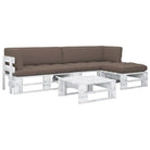 Houten Pallet Loungeset voor Gezelligheid en Ontspanning - Taupe / 2x hoek + voetensteun + Tafel / Wit - Tuinsets