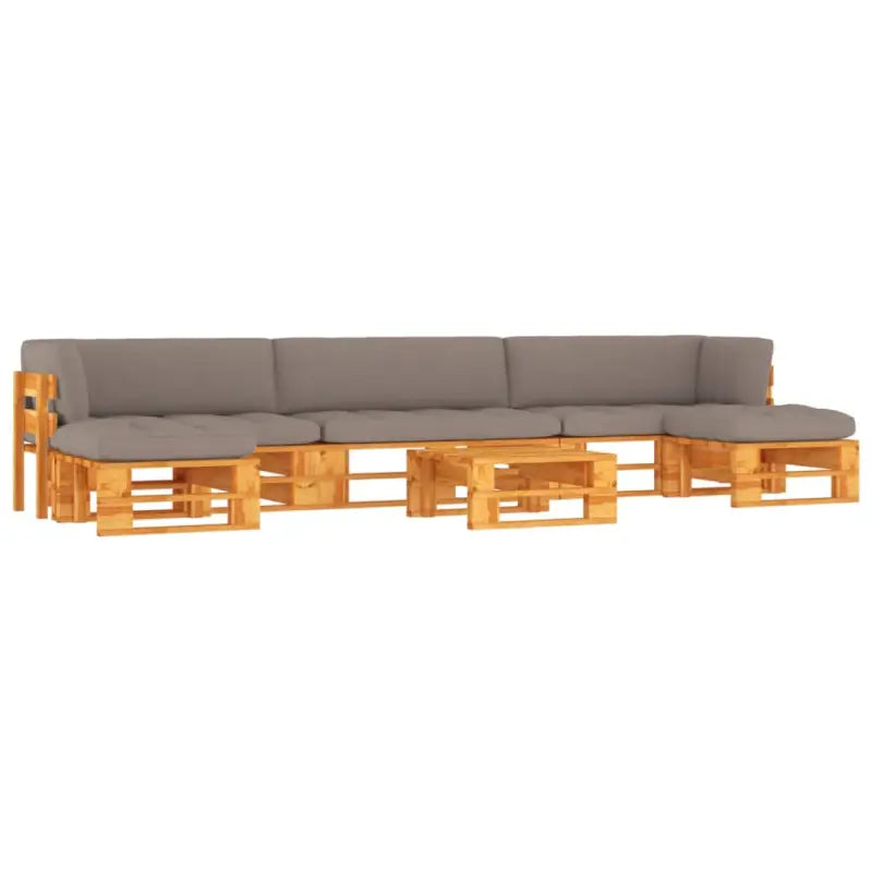 Houten Pallet Loungeset voor Gezelligheid en Ontspanning - Taupe / 2x hoek + midden + 2x voetensteun + Tafel