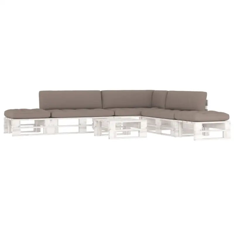 Houten Pallet Loungeset voor Gezelligheid en Ontspanning - Taupe / hoek + 2x midden + 2x voetensteun + Tafel / Wit
