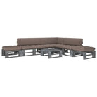 Houten Pallet Loungeset voor Gezelligheid en Ontspanning - Taupe / hoek + 2x midden + 2x voetensteun + Tafel / Grijs