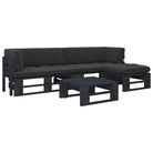 Houten Pallet Loungeset voor Gezelligheid en Ontspanning - Zwart / 2x hoek + voetensteun + Tafel / 1 - Tuinsets